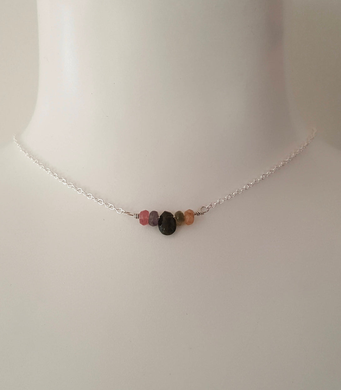 Mini Tourmaline Gemstone Bar Necklace