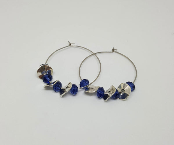 Blue Quartz  And Silver Spacer Bead Hoop Earrings