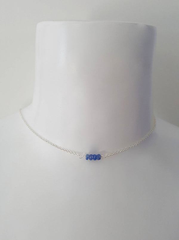 Mini Gemstone Bar Necklace / Delicate Necklace Bead Bar / Minimal Delicate Sterling Silver Handmade /Iolite Bar Necklace