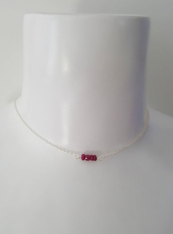 Mini Gemstone Ruby Bar Necklace