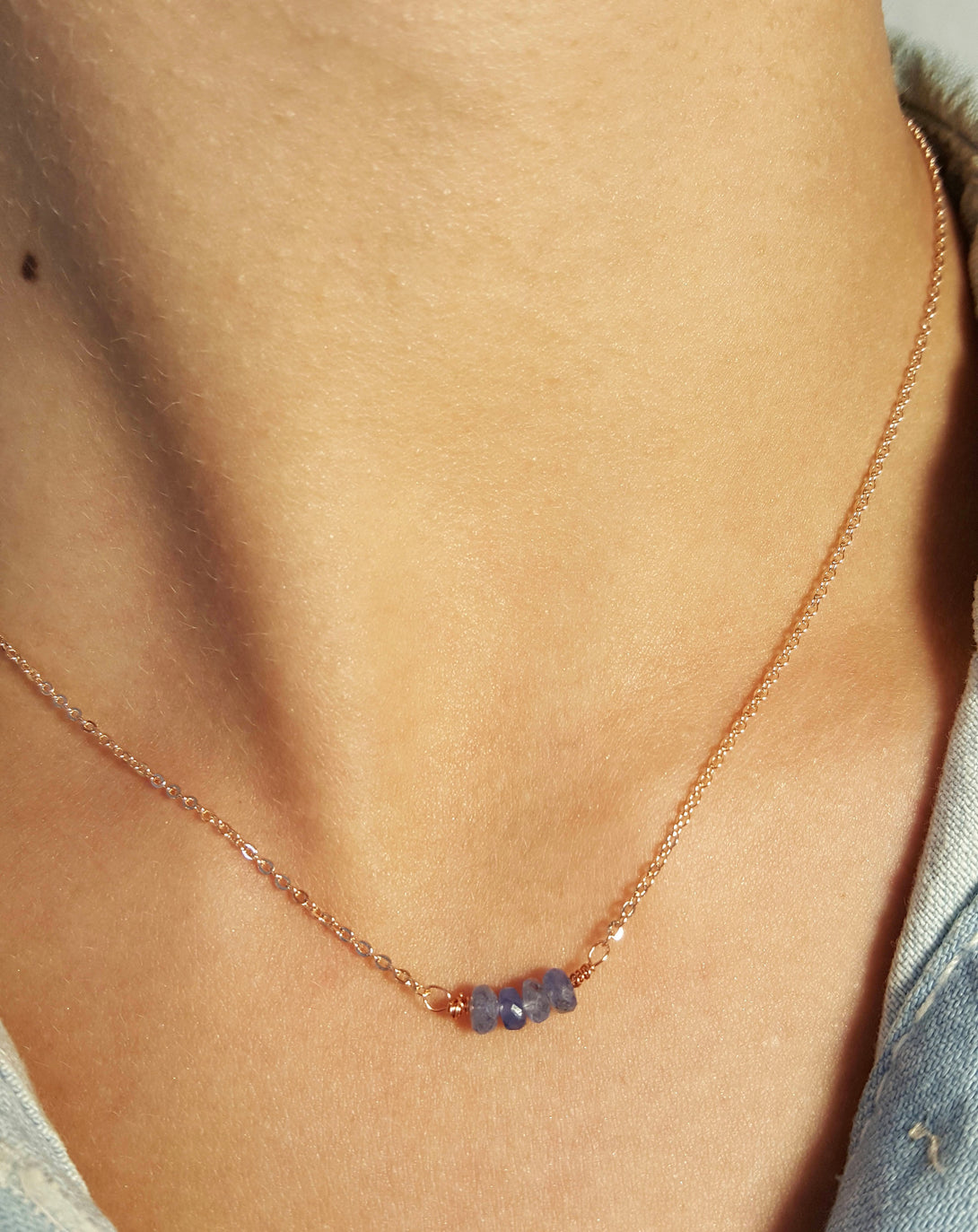 Rose Gold And Sapphire Bar Necklace