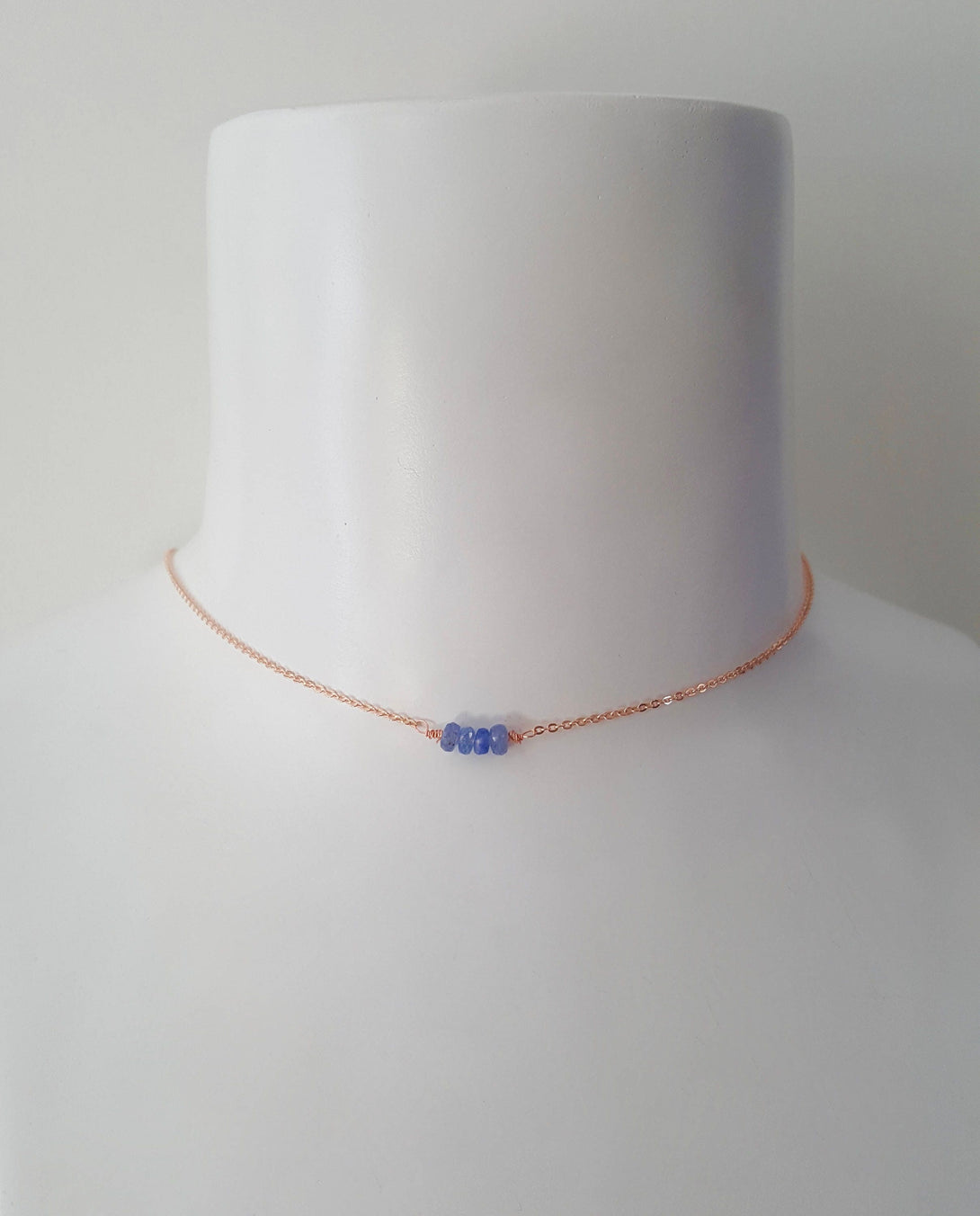 Rose Gold And Iolite Mini Bar Necklace, September Birthstone Jewellery