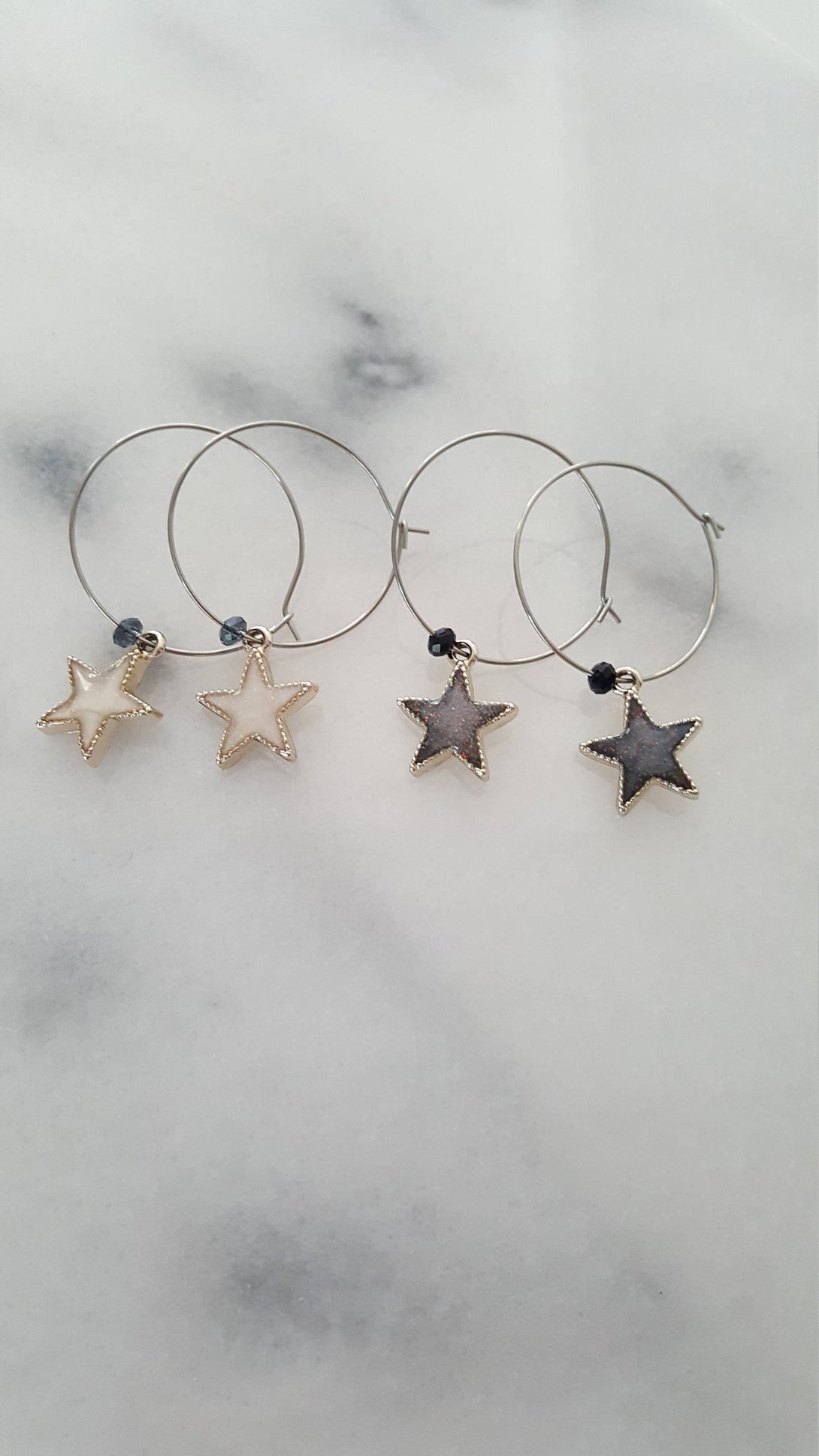 Star Hoop Earrings With Gemstone Bead