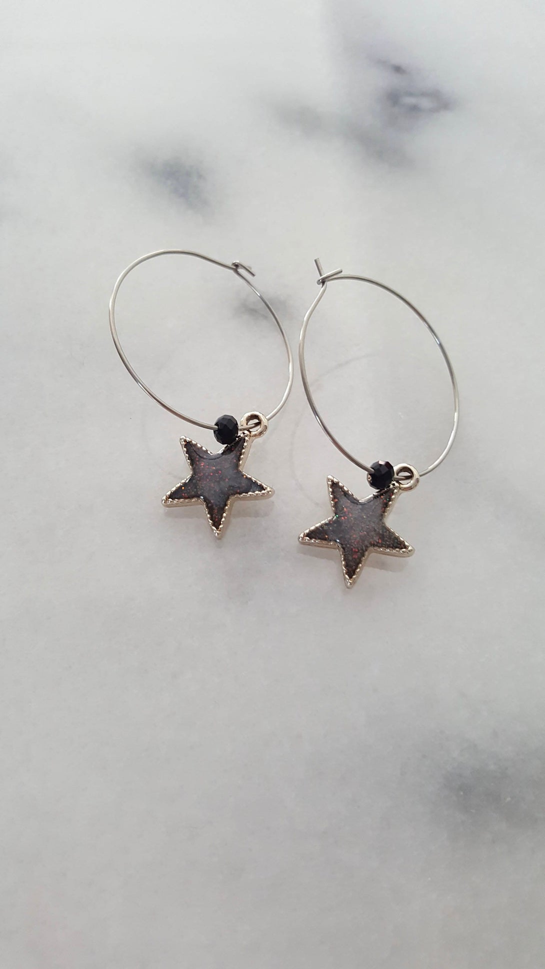 Star Hoop Earrings With Gemstone Bead