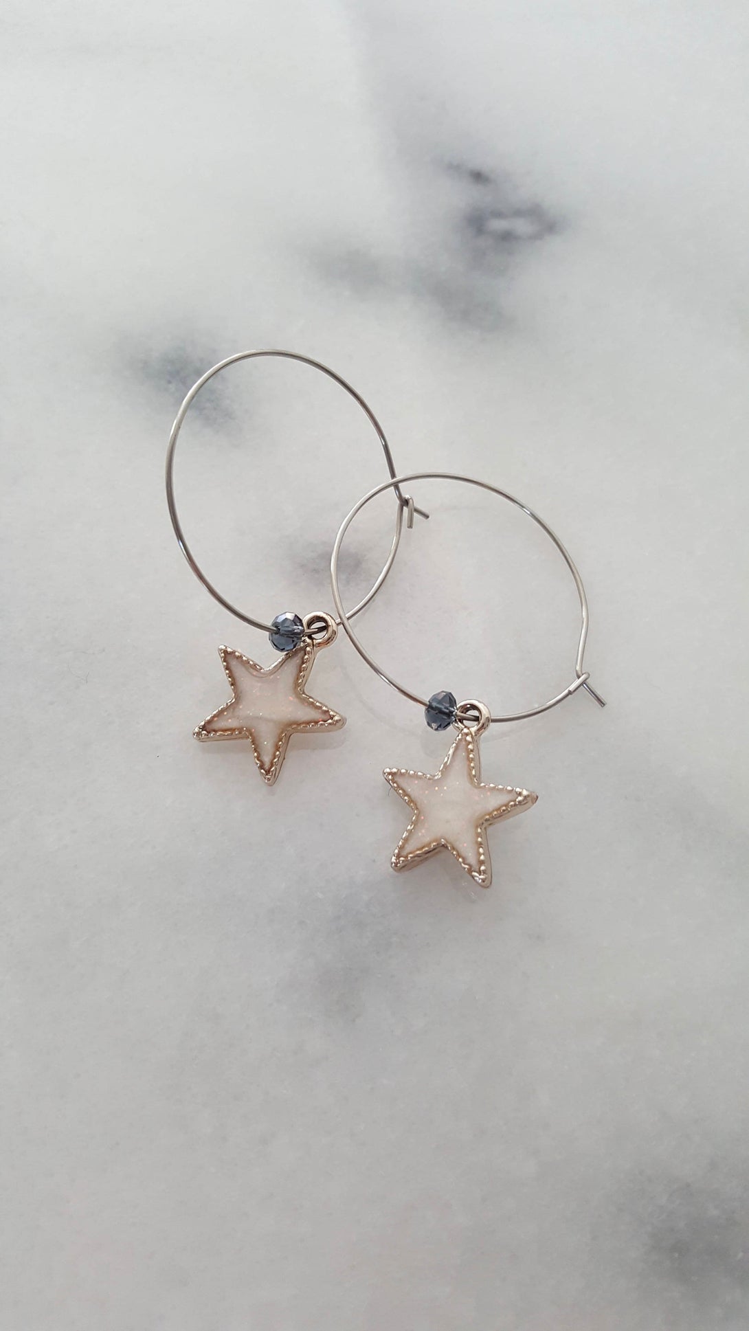 Star Hoop Earrings With Gemstone Bead