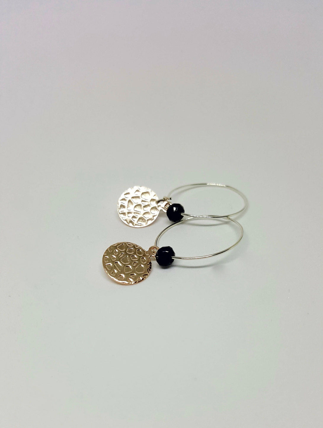 Onyx And Rose Gold Disk Silver Hoops, Protective, December Birthstone Jewellery