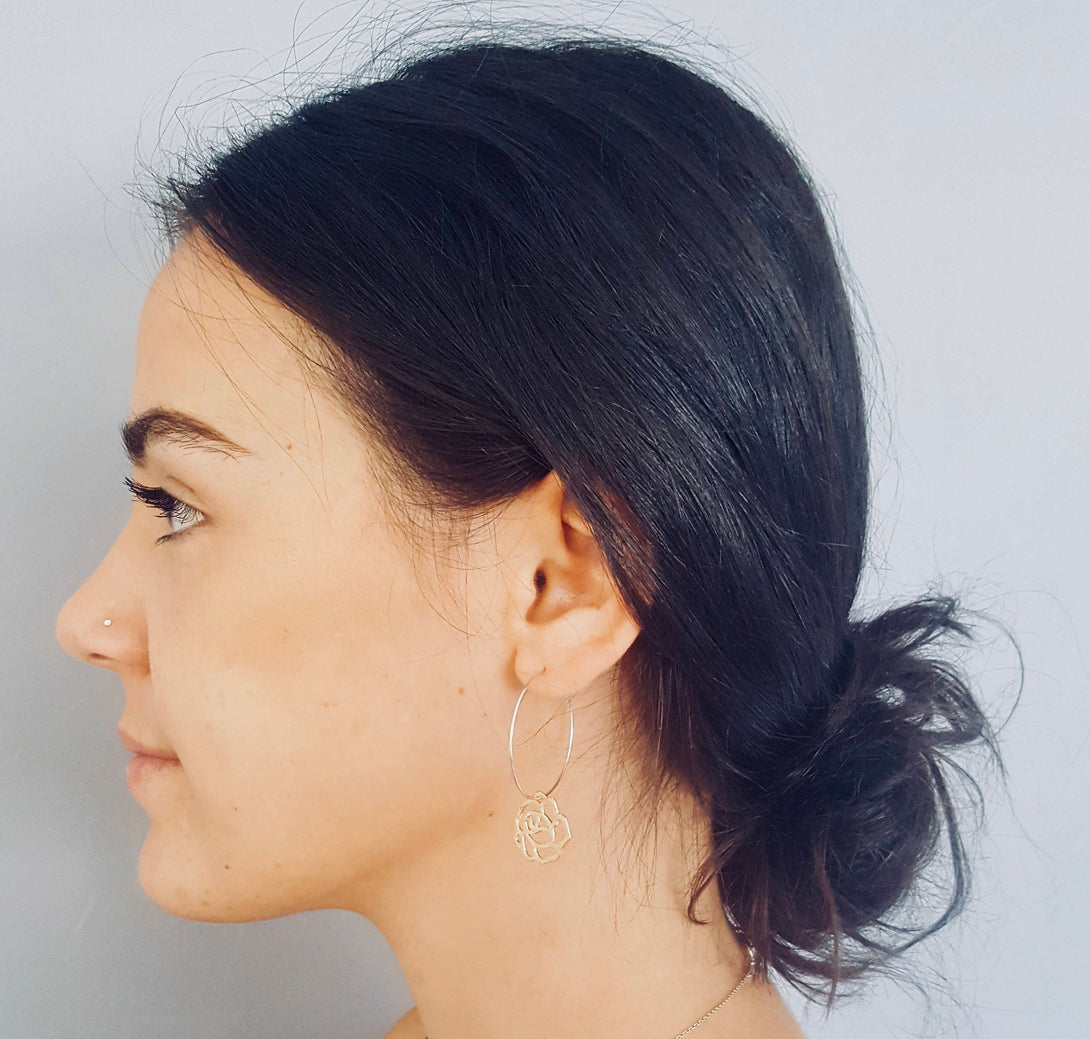 Flower Hoop Earrings, Camellia Jewellery