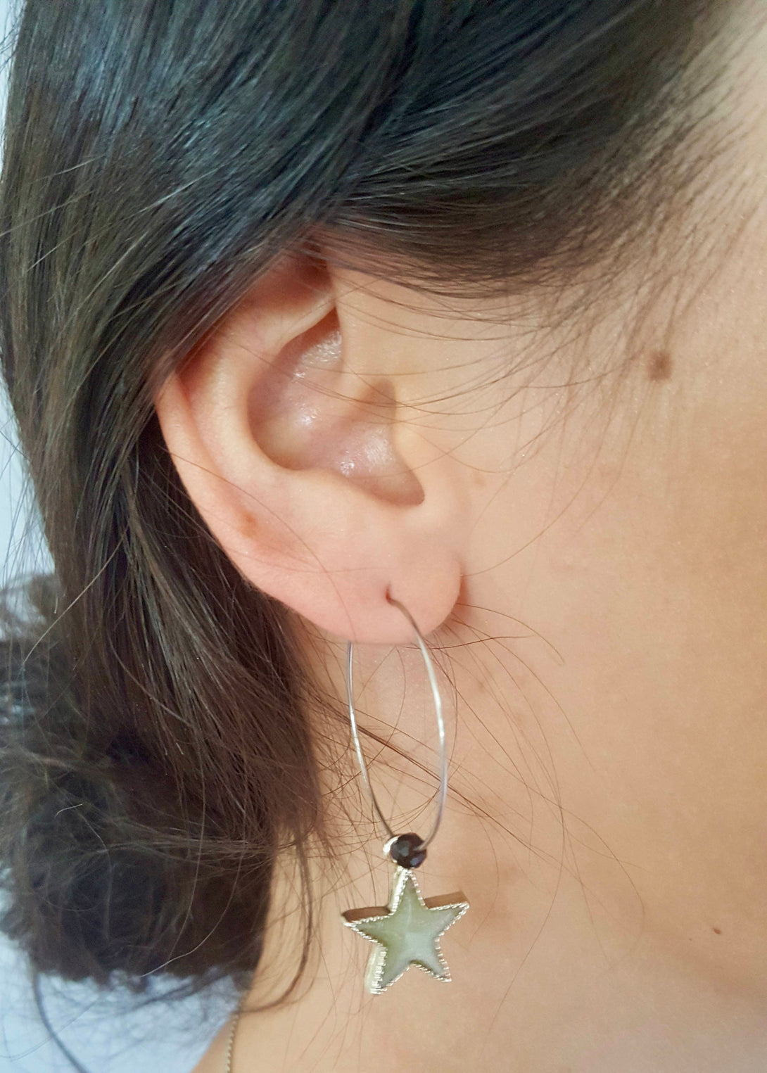 Star Hoop Earrings With Gemstone Bead