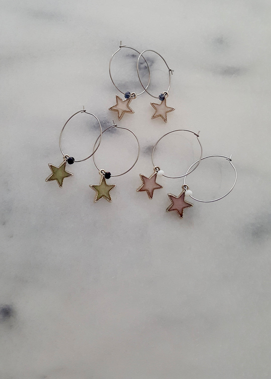 Star Hoop Earrings With Gemstone Bead