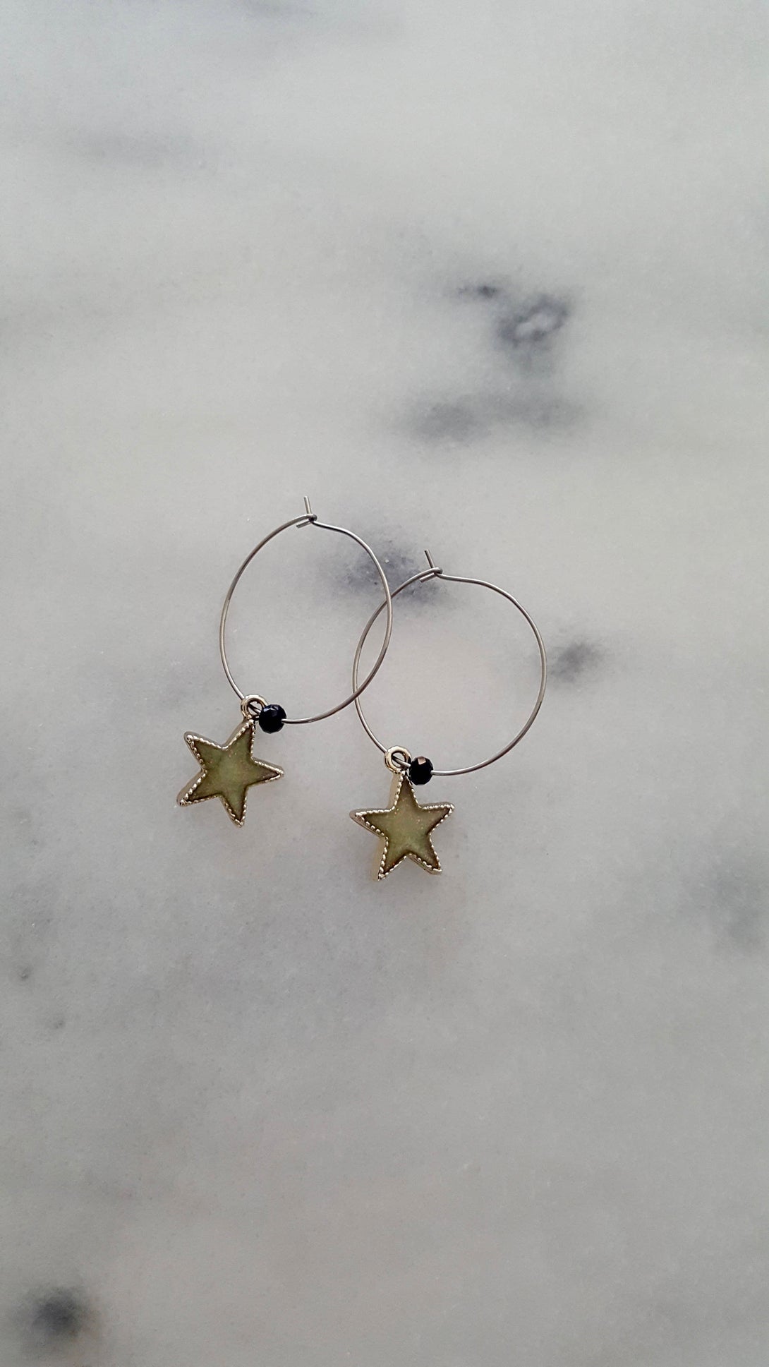 Star Hoop Earrings With Gemstone Bead