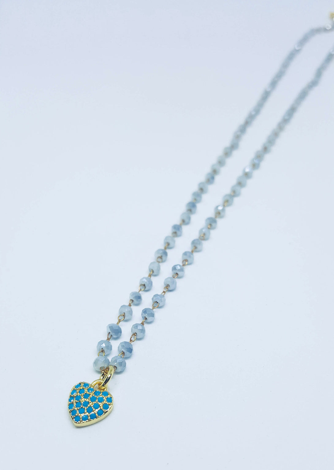 Delicate Bead Necklace With Pave Heart, May Birthstone Jewellery