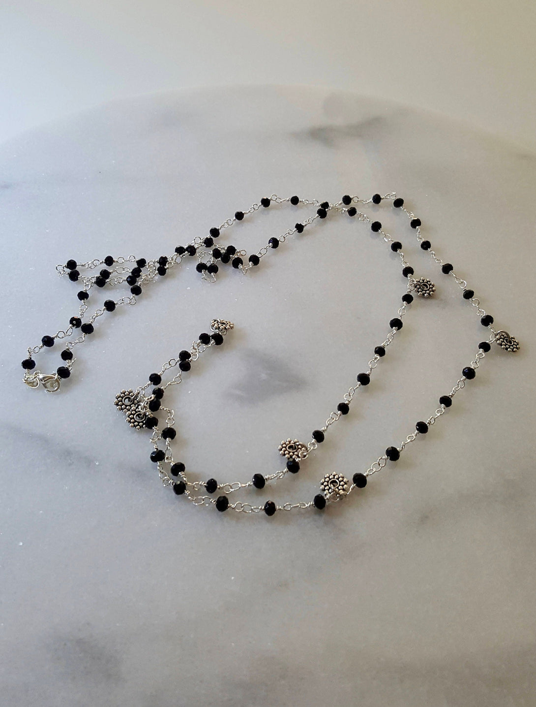 Long Onyx Bead Necklace, December Birthstone Jewellery