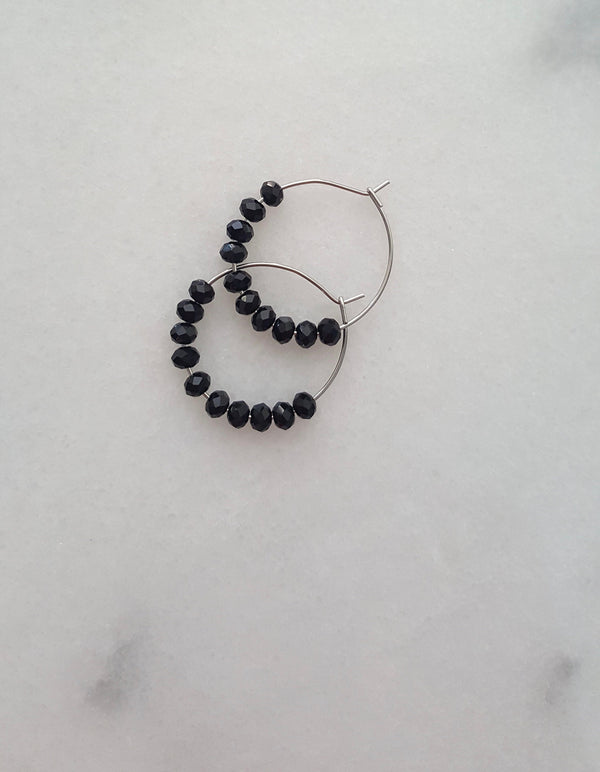 Black Onyx Hoop Earrings