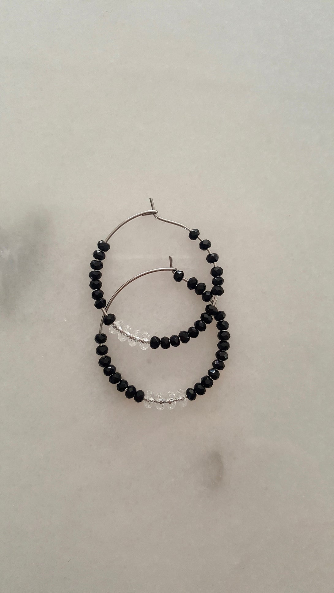 Onyx And Quartz Hoop Earrings