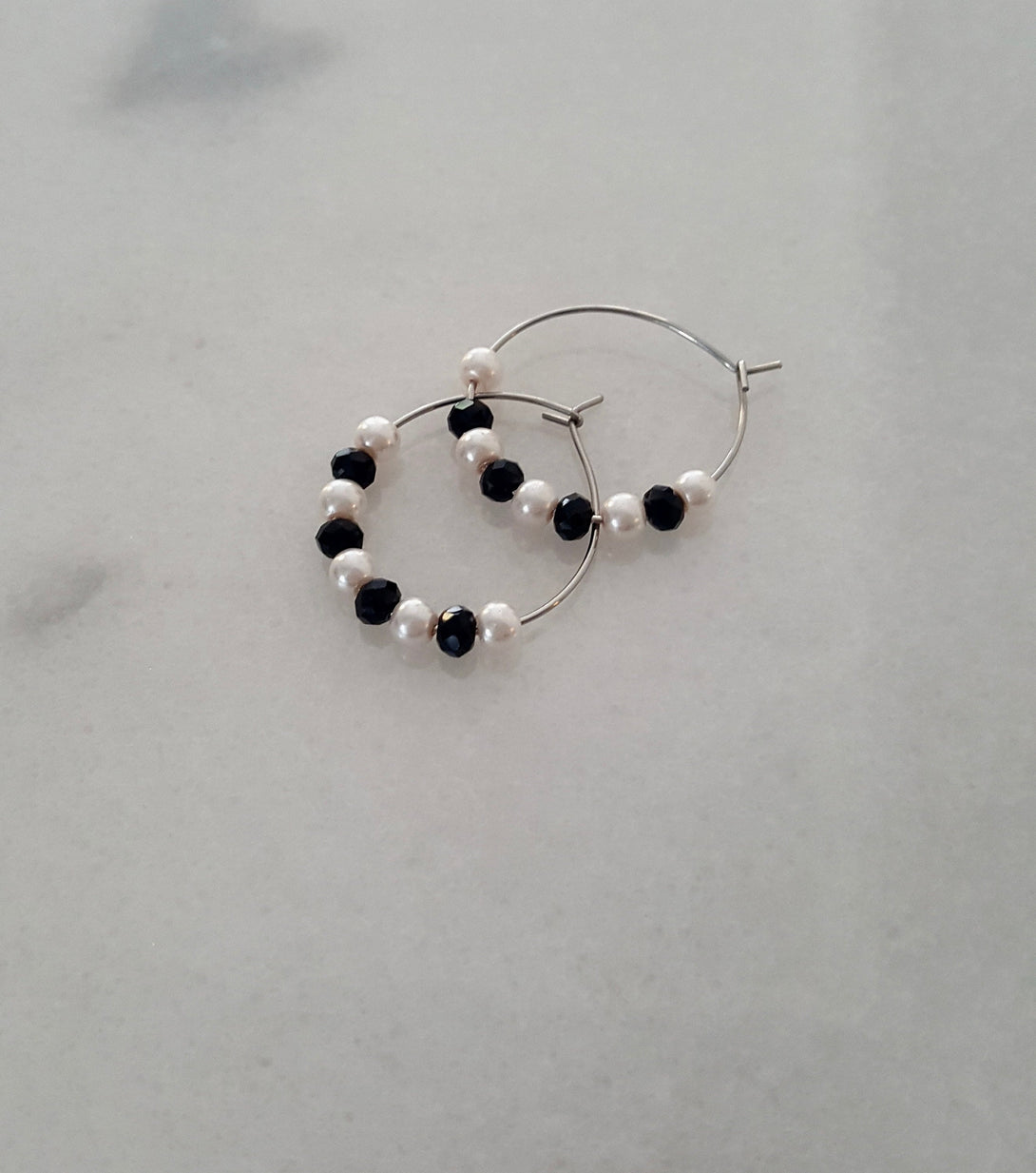 Onyx And Pearl Hoop Earrings, June And December Birthstone Jewellery