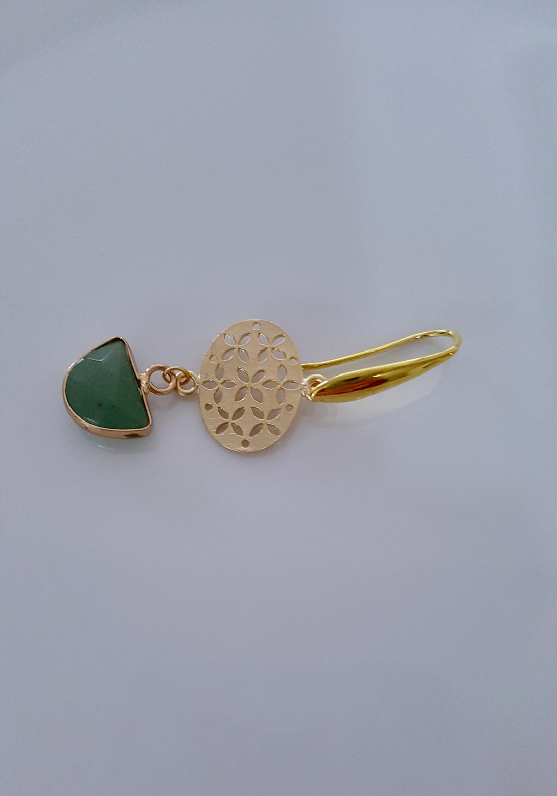 Natural Green Quartz, Filigree Gold Drop Earrings