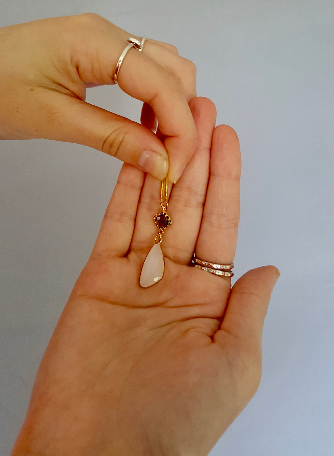 Rose Quartz And Crystal Drop Earrings In Gold Plated Sterling Silver, January Birthstone