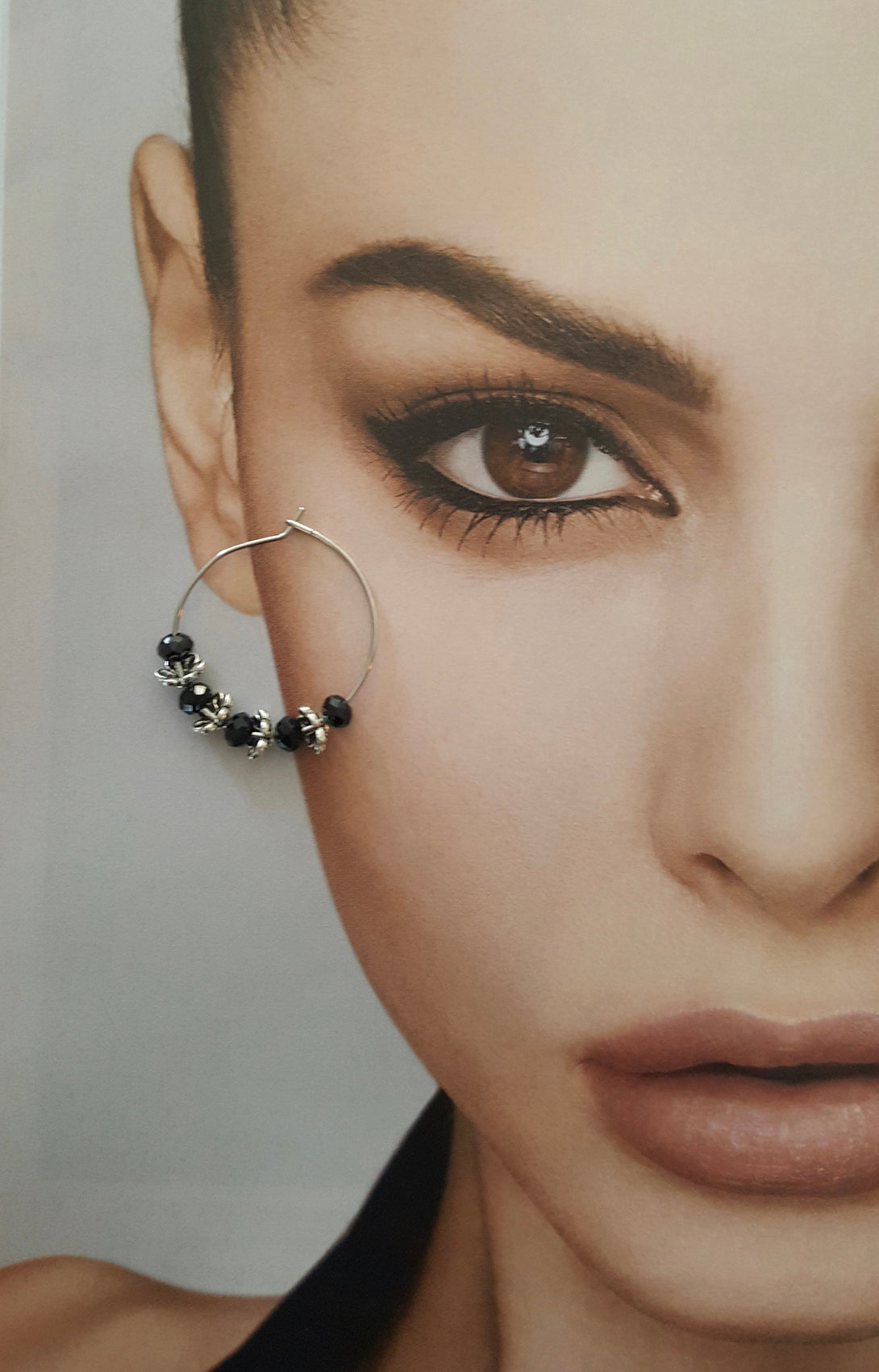 Hoop Earrings With Crystal, Handcrafted