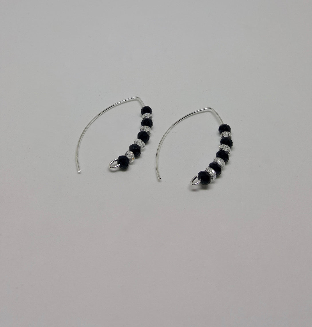 Onyx And Clear Quartz Line Drop Earrings, April And December Birthstone Jewellery