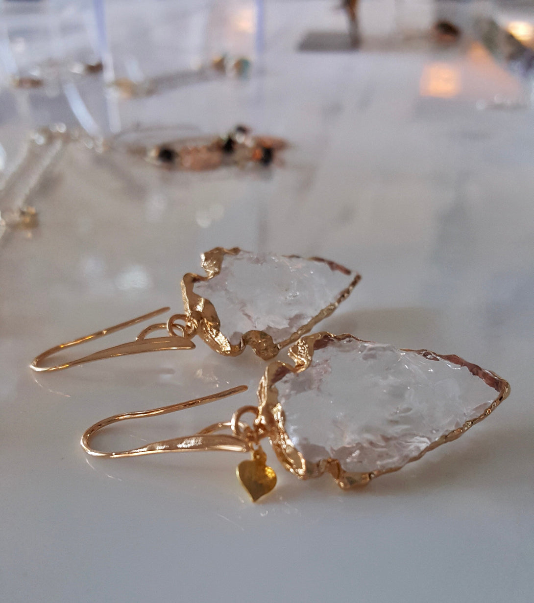 Raw Quartz Crystal Drop Earrings