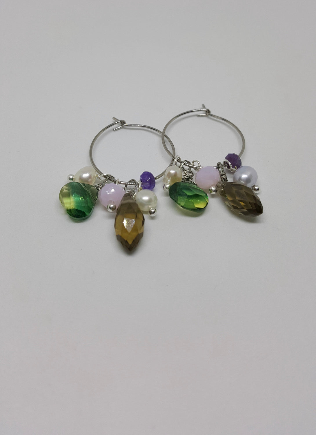 Sterling Silver Wire Wrap Gemstone Hoops