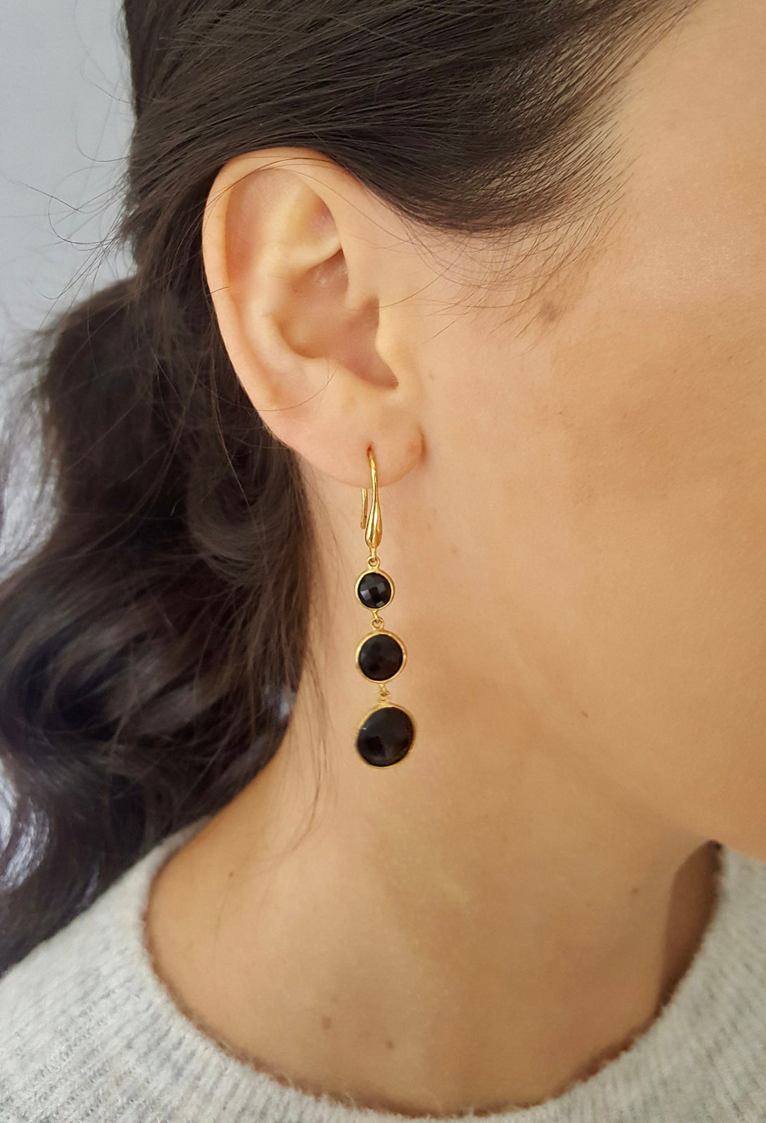 Handcrafted Gemstone Drop Earrings, February Or July Birthstone Jewellery, Onyx Or Amethyst