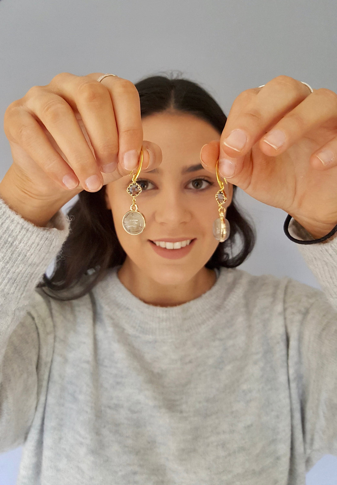 Natural Stone And Sterling Silver Drop Earrings