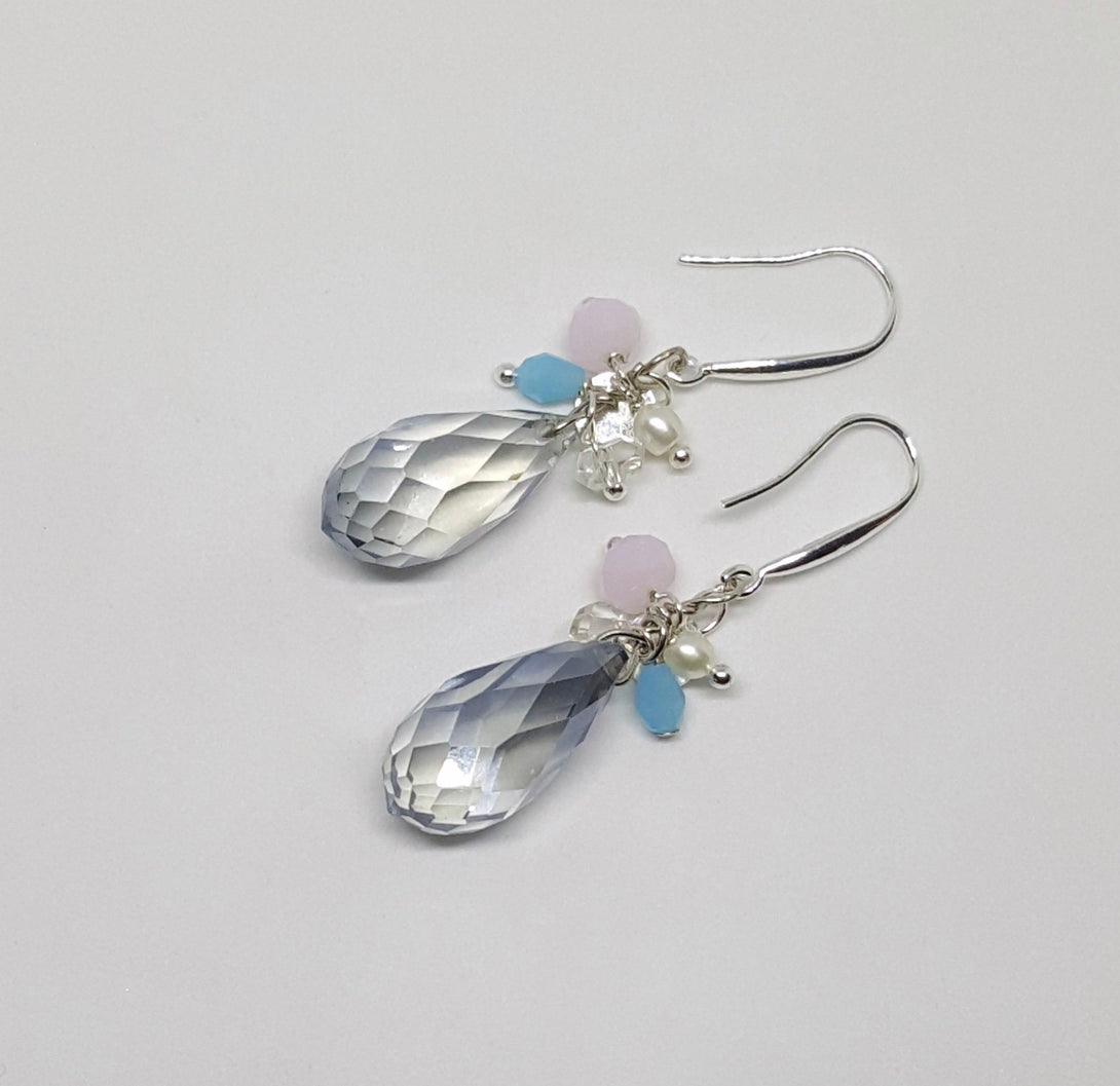 Wire Wrap Crystal And Gemstone Cluster Earrings