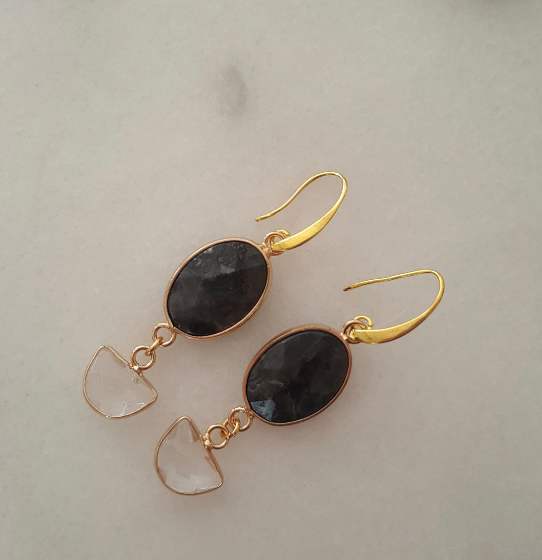 Handmade Gold Gemstone Drop Earrings, April And September Birthstone Jewellery