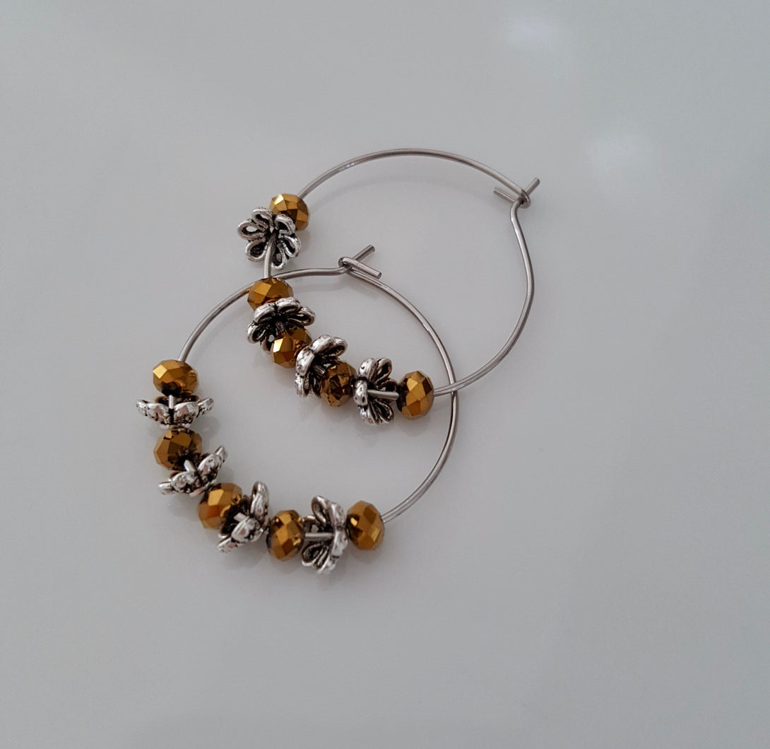 Hoop Earrings With Crystal, Handcrafted