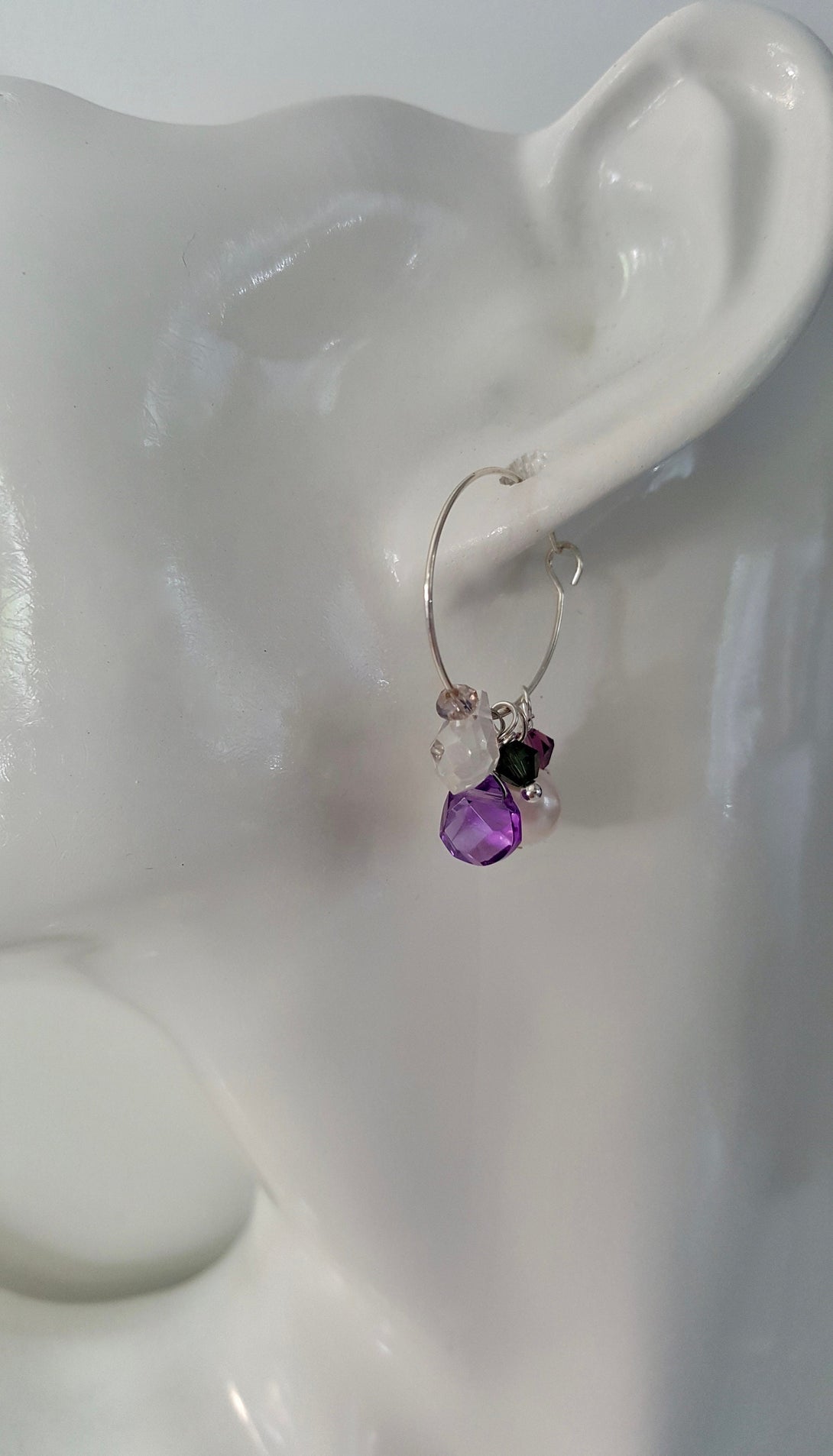 Baroque Pearl, Amethyst And Gemstone Hoop Earrings, February And June Birthstone Jewellery