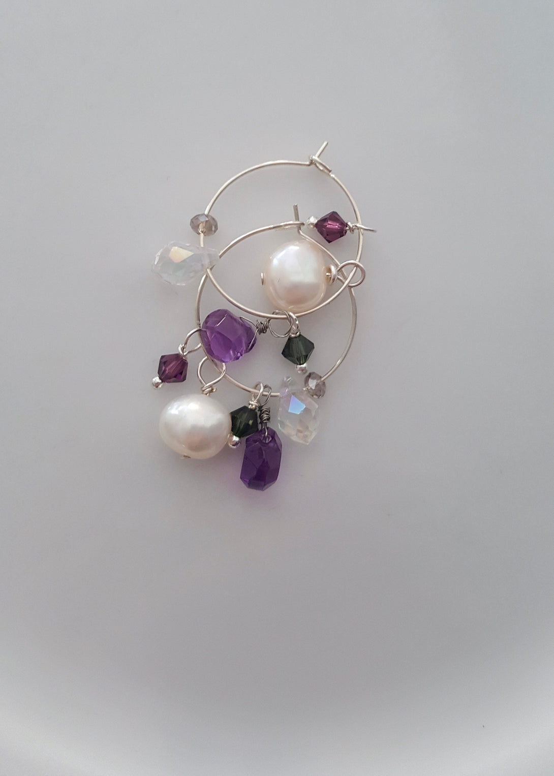 Baroque Pearl, Amethyst And Gemstone Hoop Earrings, February And June Birthstone Jewellery