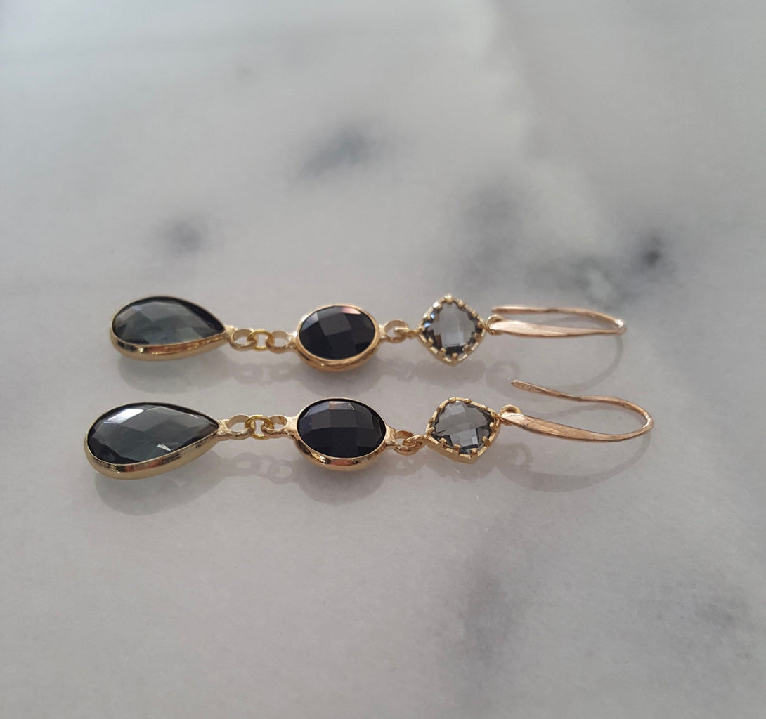 Light Weight, Gemstone Earrings, Onyx, Charcoal Quartz, Healing Gemstones