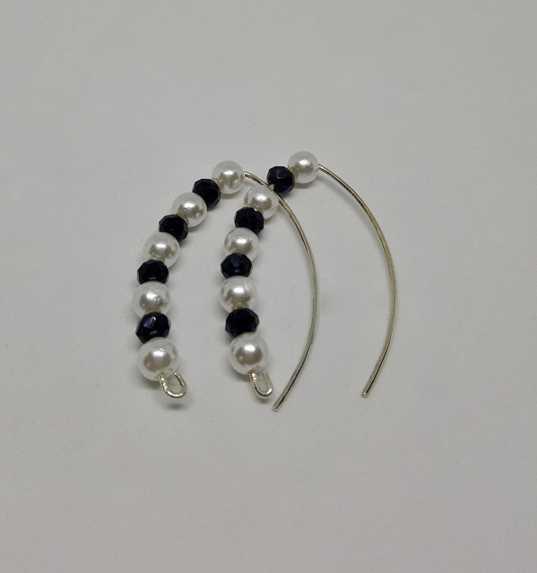 Pearl And Onyx, 925 Sterling Silver, Line Drop Earrings, Threader Earrings, Symbolic June Birthstone Jewellery