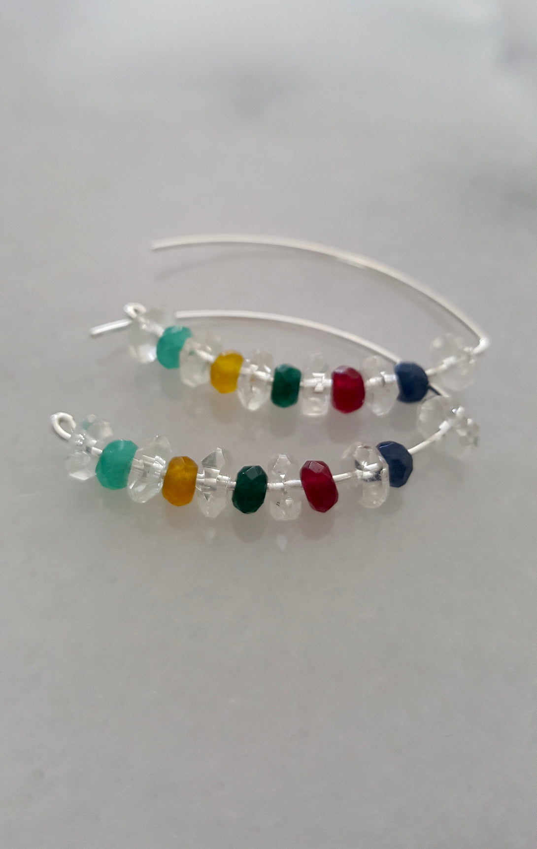 Minimalist, Gemstone, Line Drop Earrings, May, July And September Birthstones