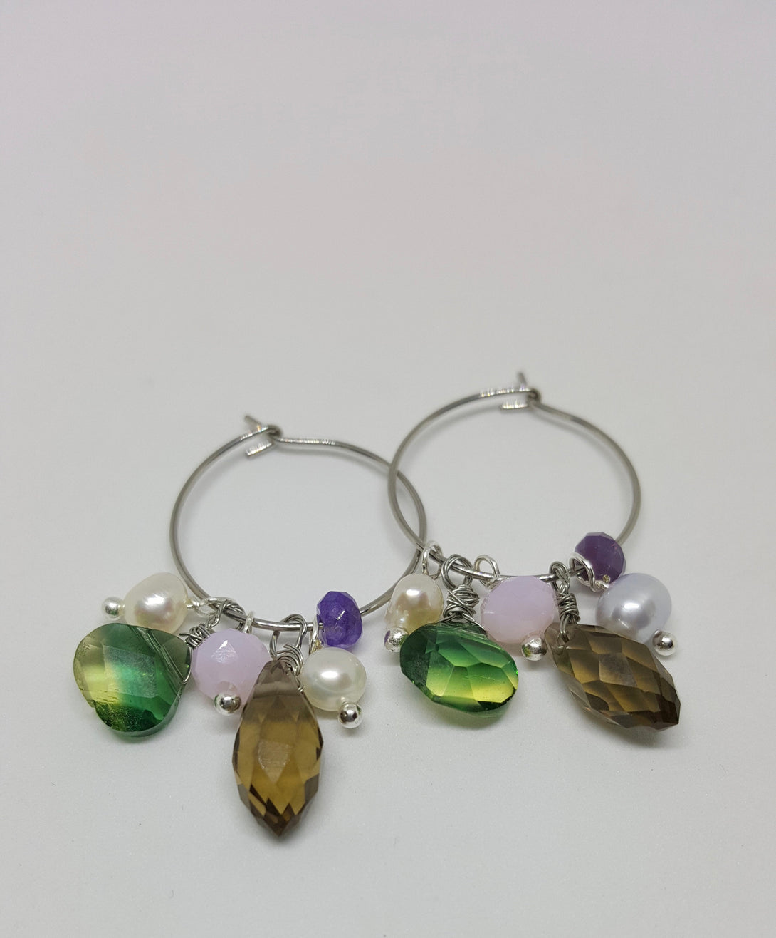 Sterling Silver Wire Wrap Gemstone Hoops