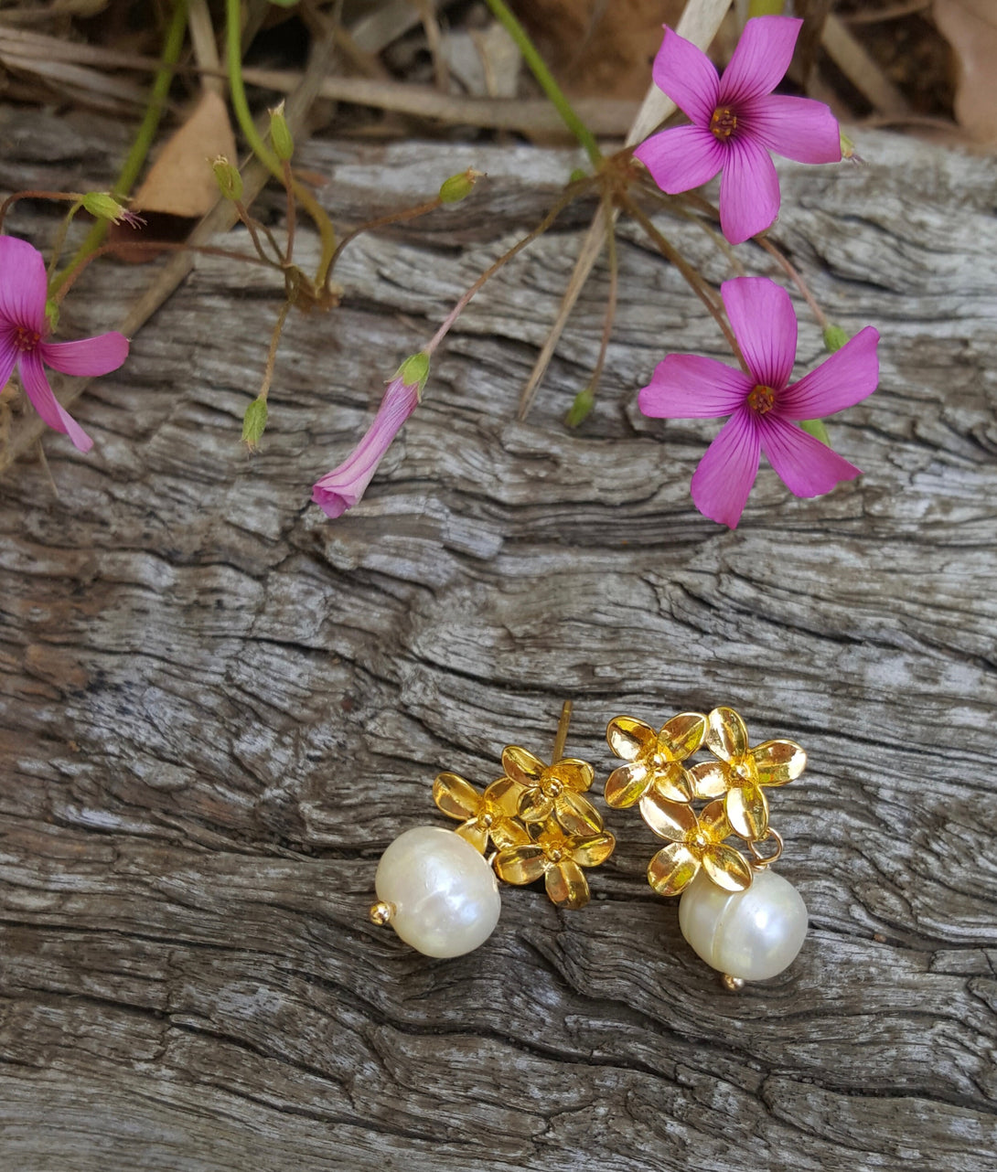 Handcrafted, Bridal Floral Pearl Earrings, June Birthstone Jewellery