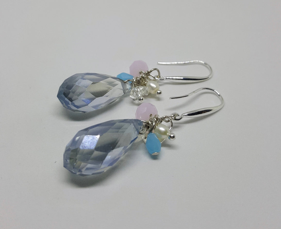 Wire Wrap Crystal And Gemstone Cluster Earrings