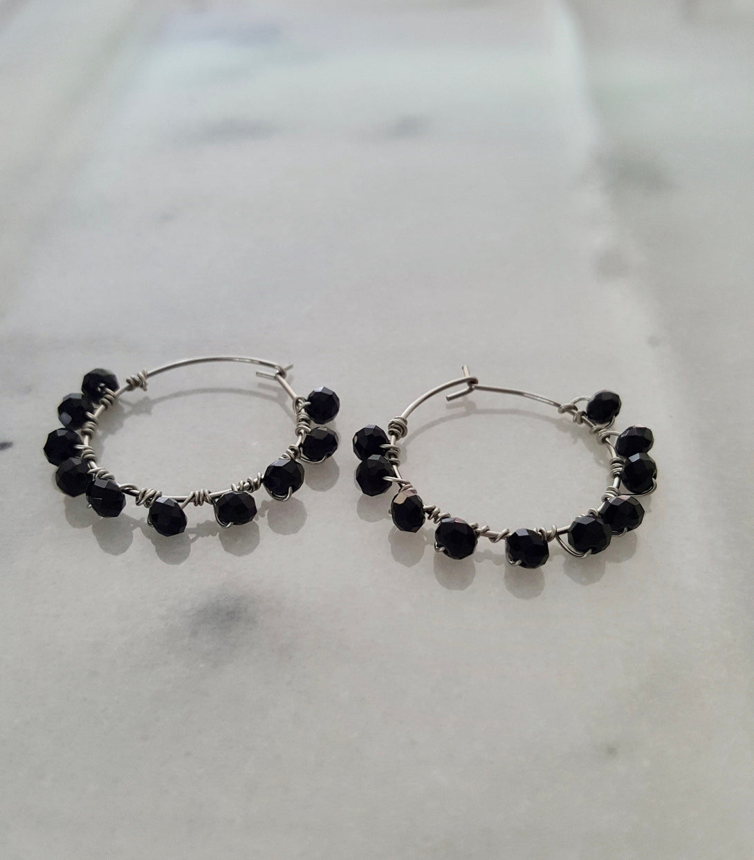 Handcrafted Wire Wrap Onyx Hoop Earrings