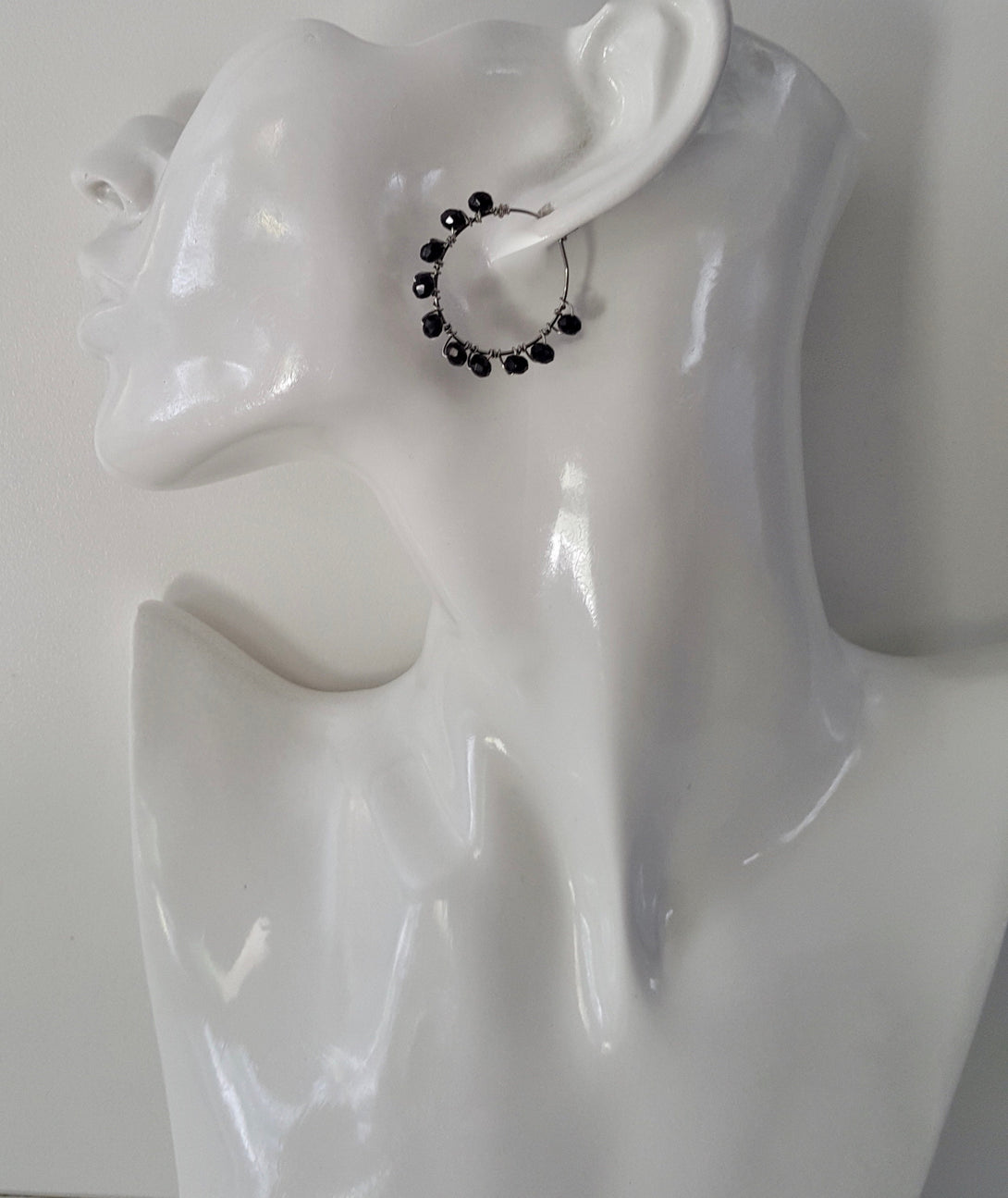 Handcrafted Wire Wrap Onyx Hoop Earrings