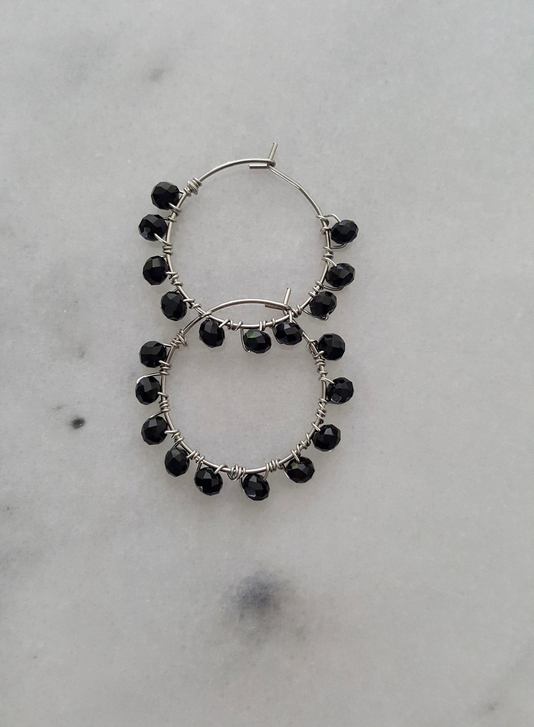 Handcrafted Wire Wrap Onyx Hoop Earrings