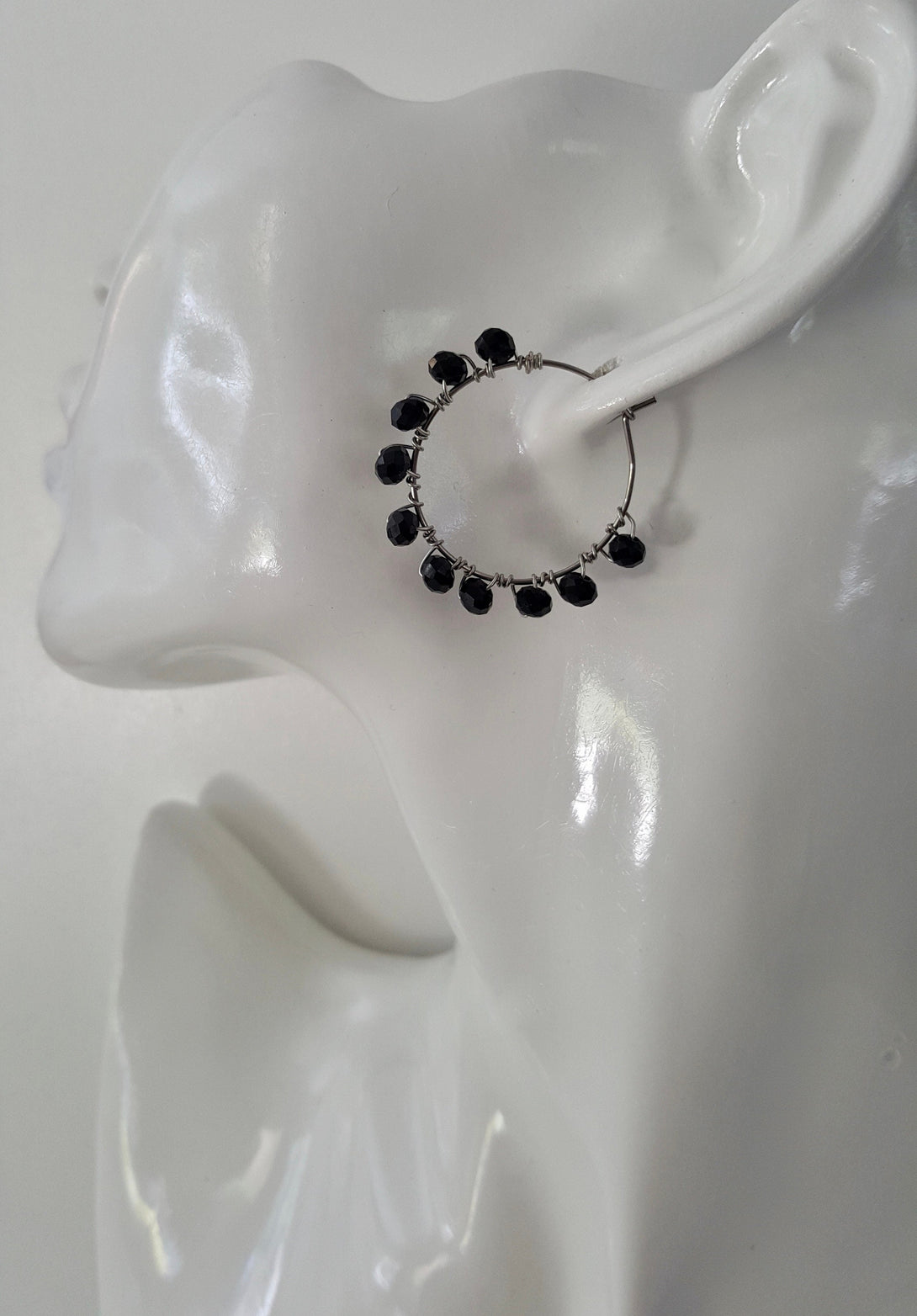 Handcrafted Wire Wrap Onyx Hoop Earrings