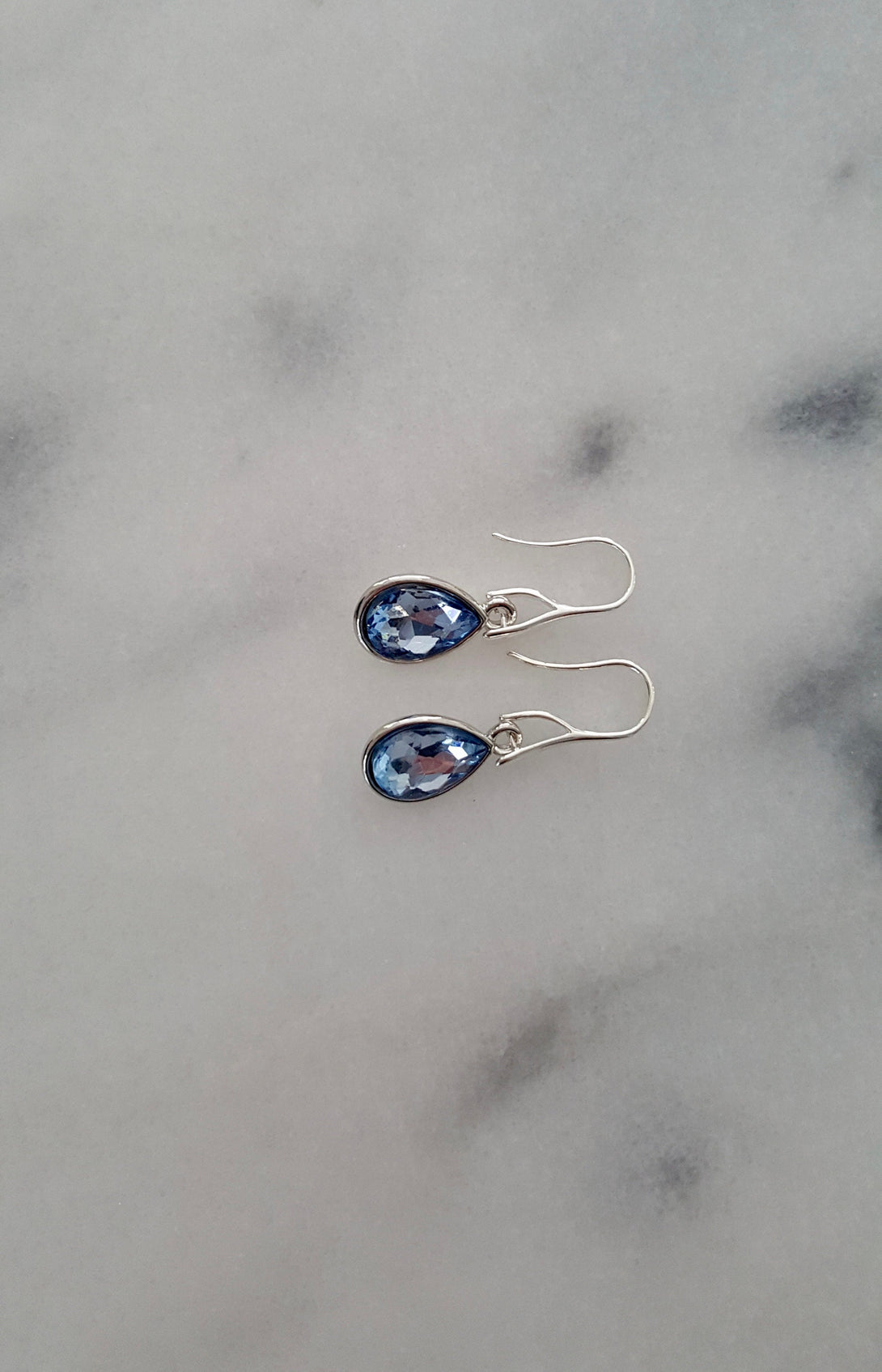 Blue Crystal Silver Drop Earrings