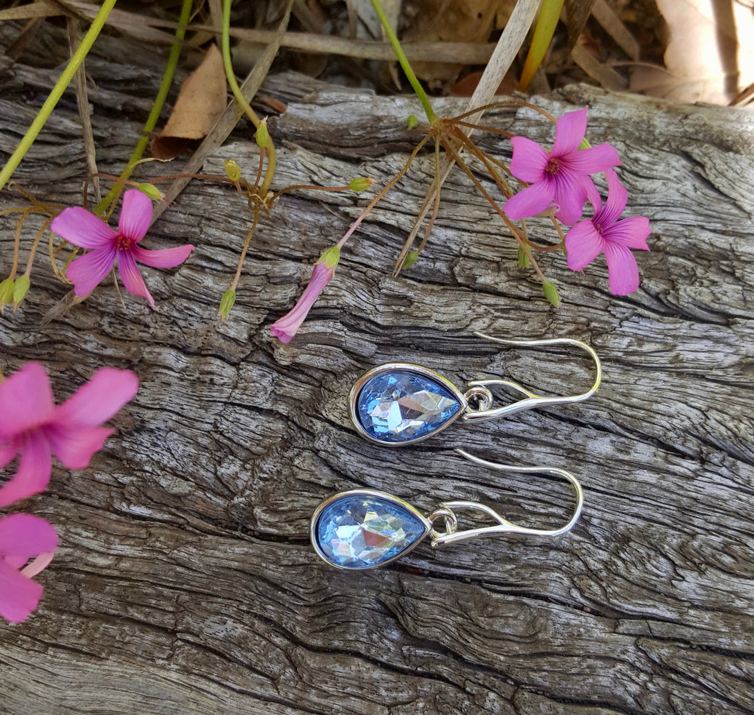 Blue Crystal Silver Drop Earrings