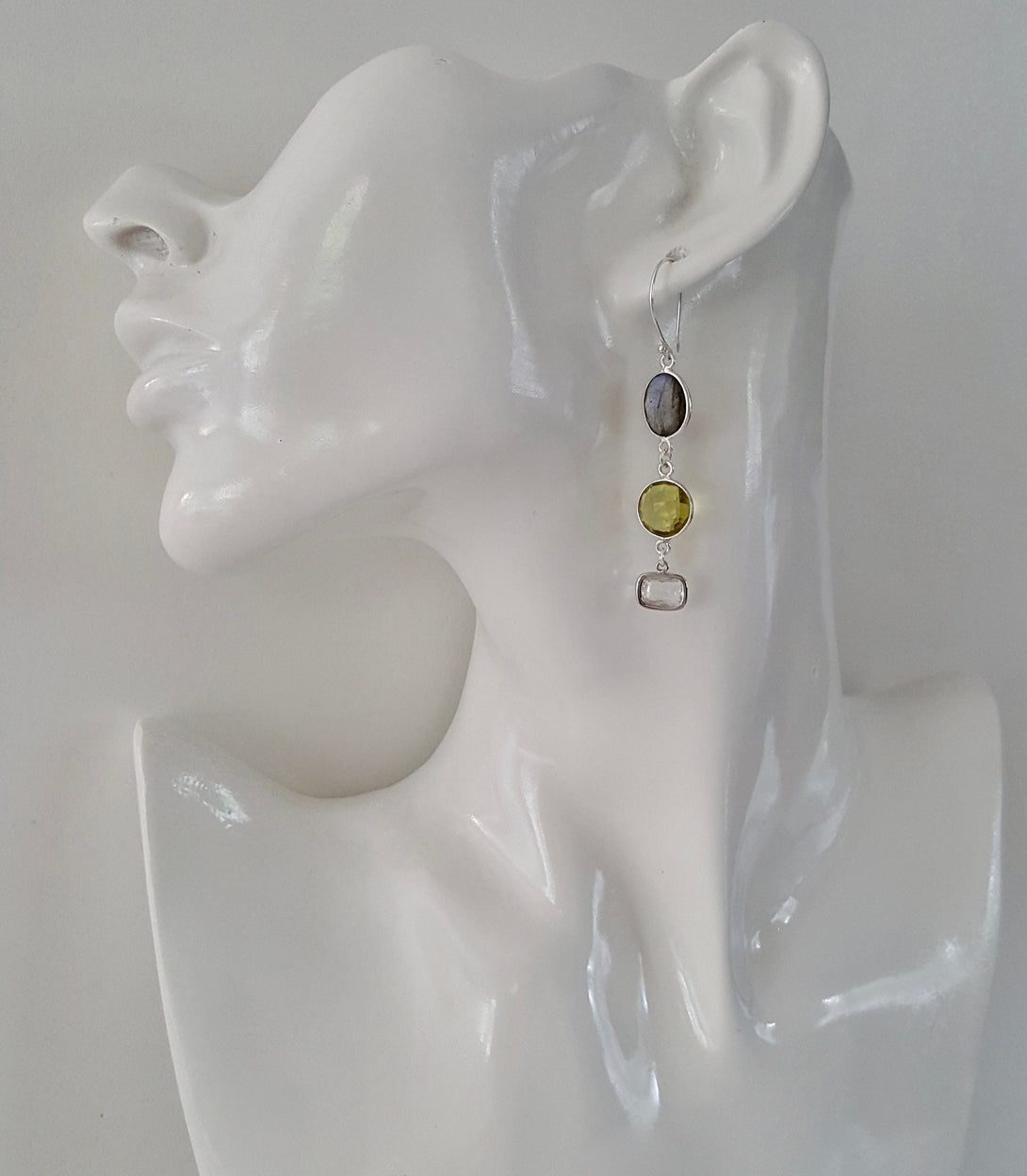 Labradorite, Quartz And Lemon Topaz Drop Earrings, Protective, Healing, April Birthstone Jewellery