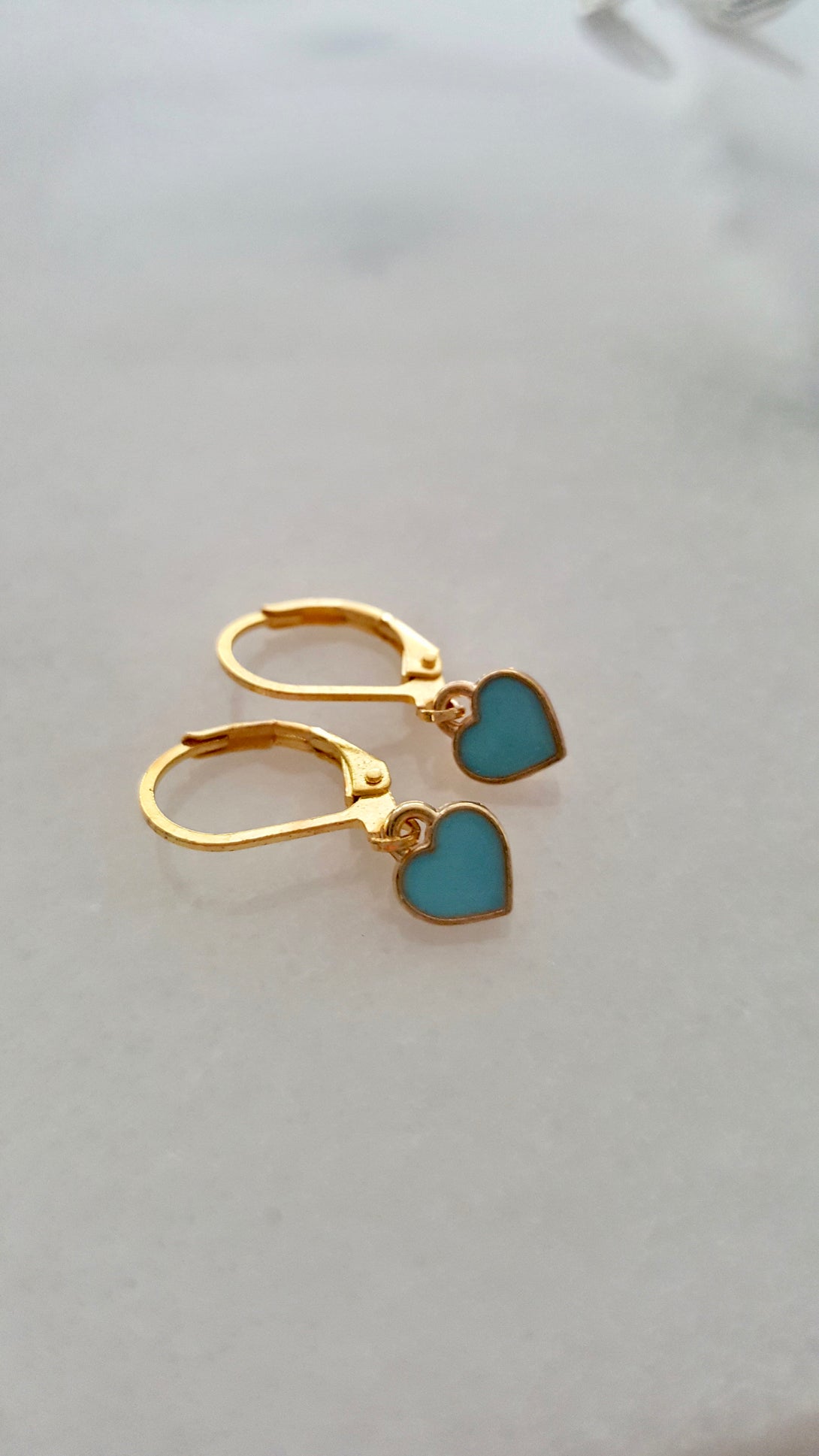 Aquamarine Blue Enamel Heart Earrings, Gifts Of Love