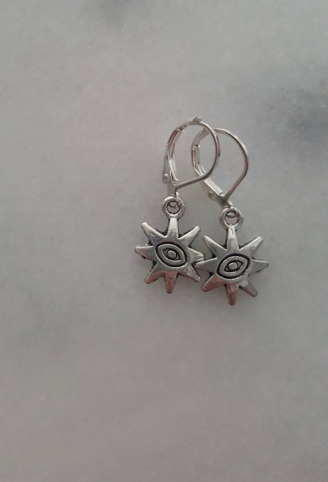 Handcrafted Silver Evil Eye Drop Earrings