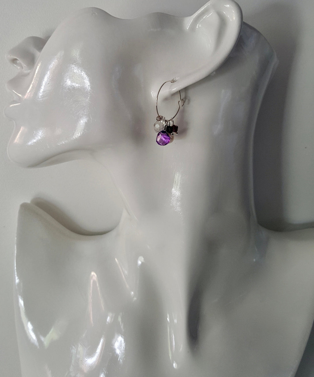 Baroque Pearl, Amethyst And Gemstone Hoop Earrings, February And June Birthstone Jewellery