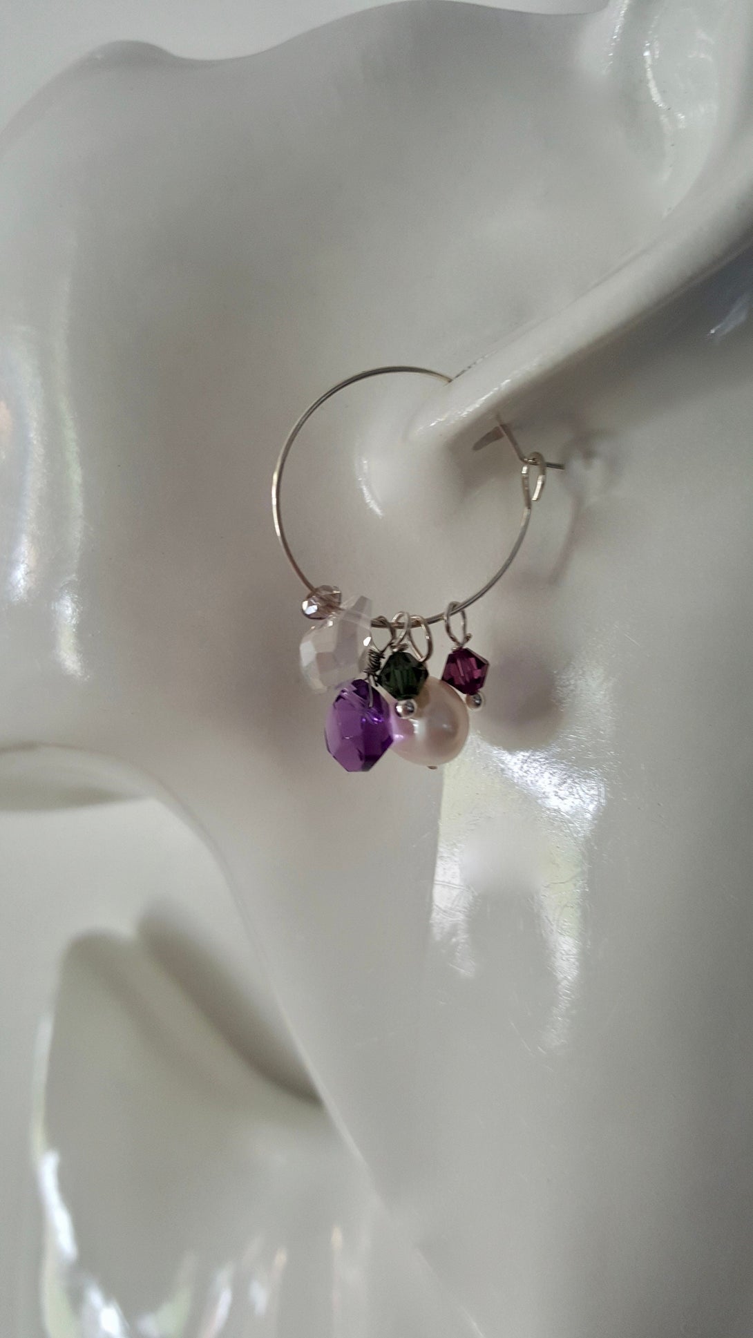 Baroque Pearl, Amethyst And Gemstone Hoop Earrings, February And June Birthstone Jewellery