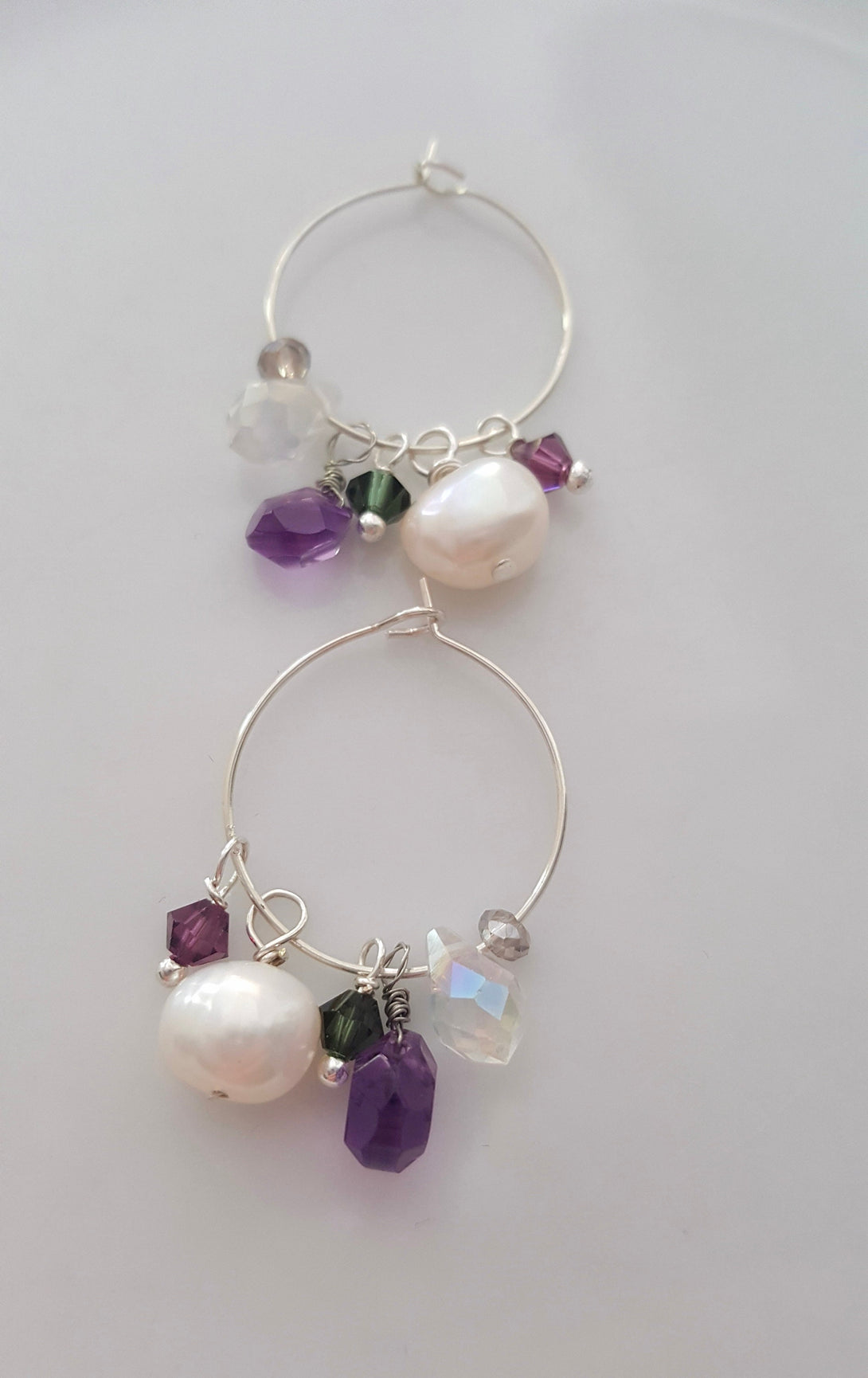 Baroque Pearl, Amethyst And Gemstone Hoop Earrings, February And June Birthstone Jewellery